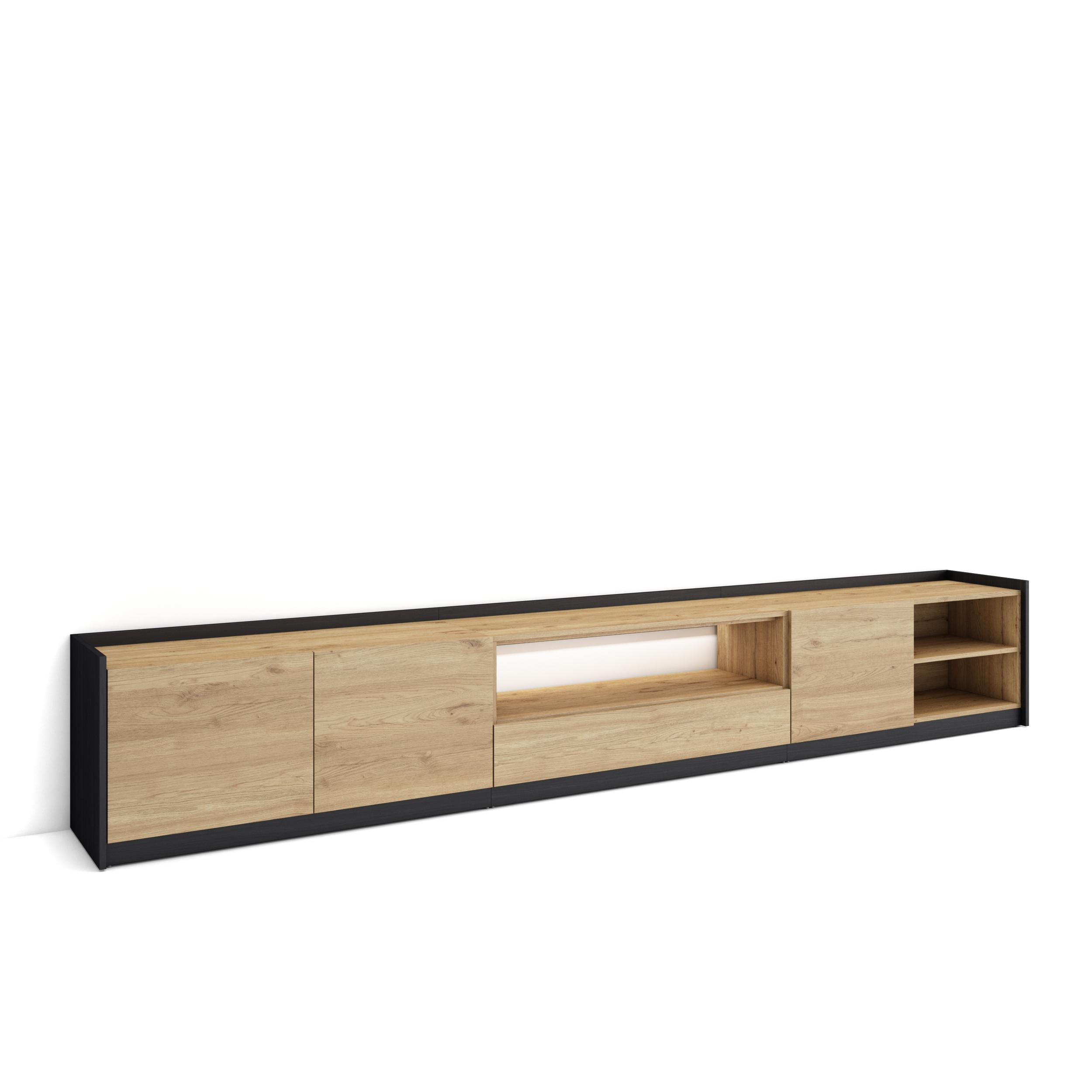Móvel de tv, 310x37x50cm, carvalho e preto, LED rf4859