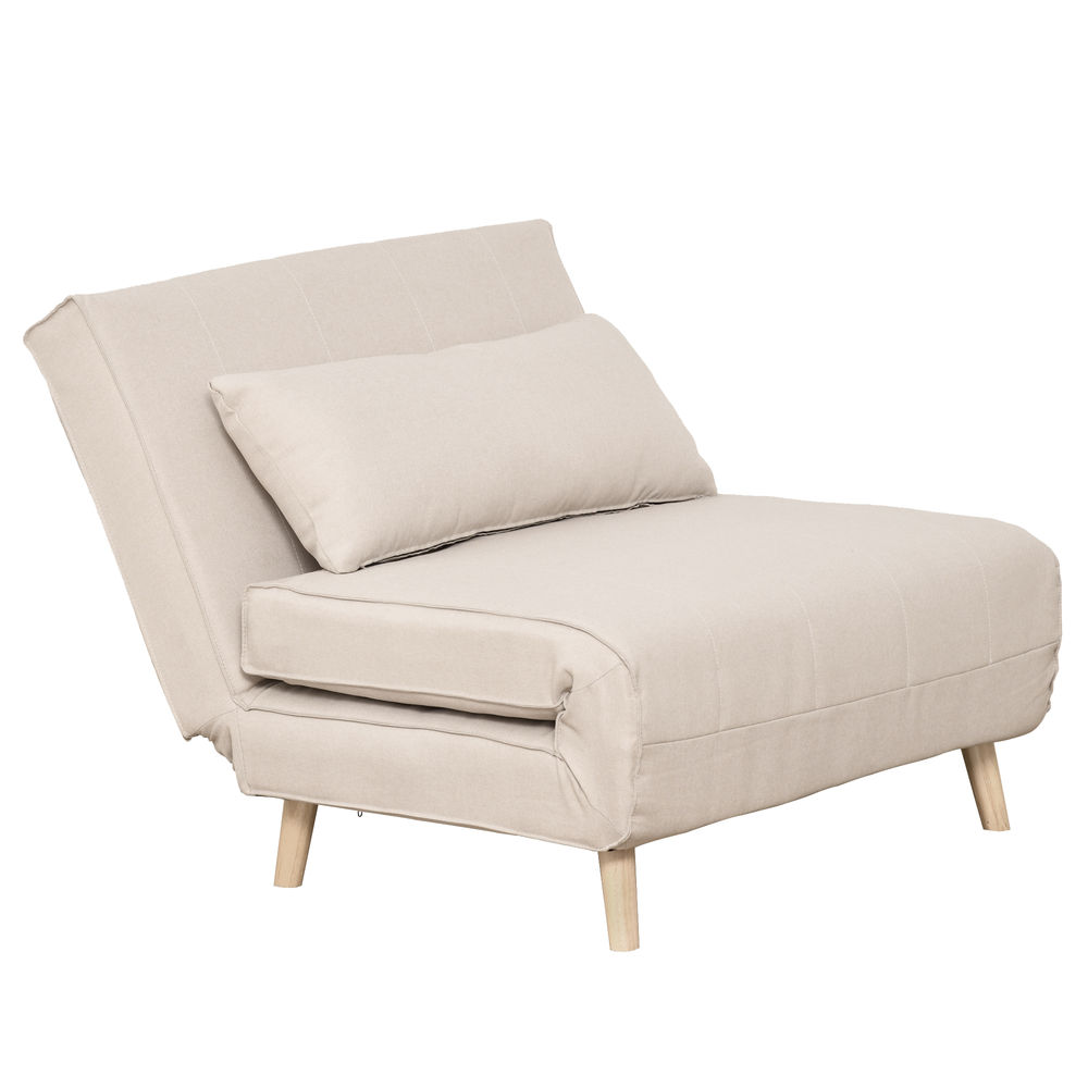 Sofá cama individual 94x78x80 cm poliéster e madeira de abeto color beige