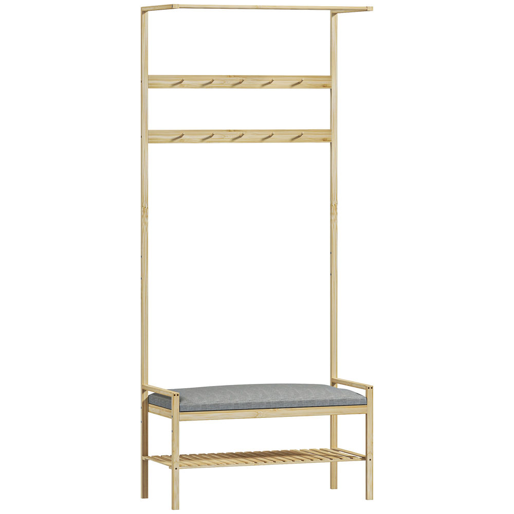 Móvel cabide de entrada 73,5x34x171 cm bambu e couro pu color marrón Homcom