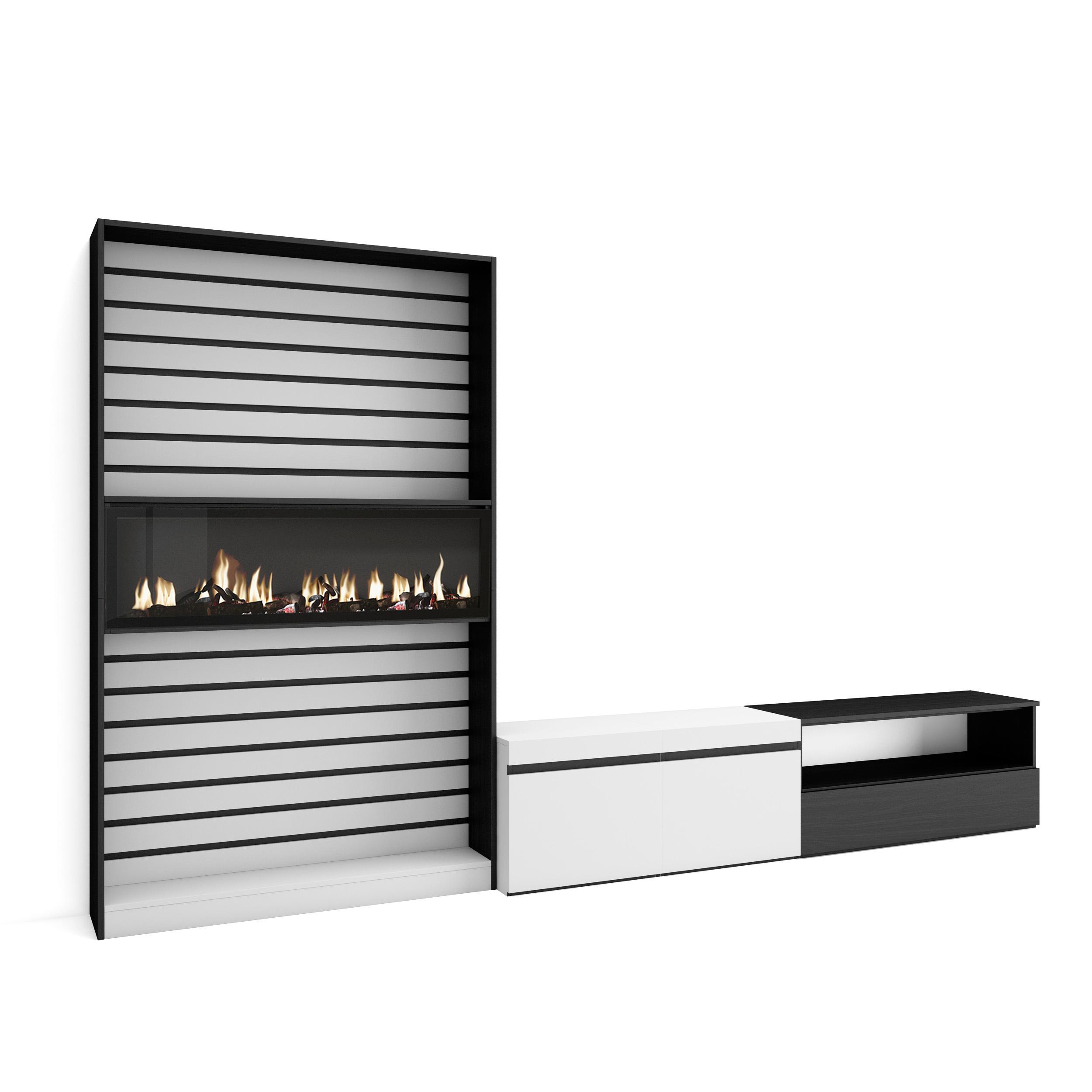 Móveis tv, 310x35x186cm, branco e preto, lareira eléctrica xxl rf2844