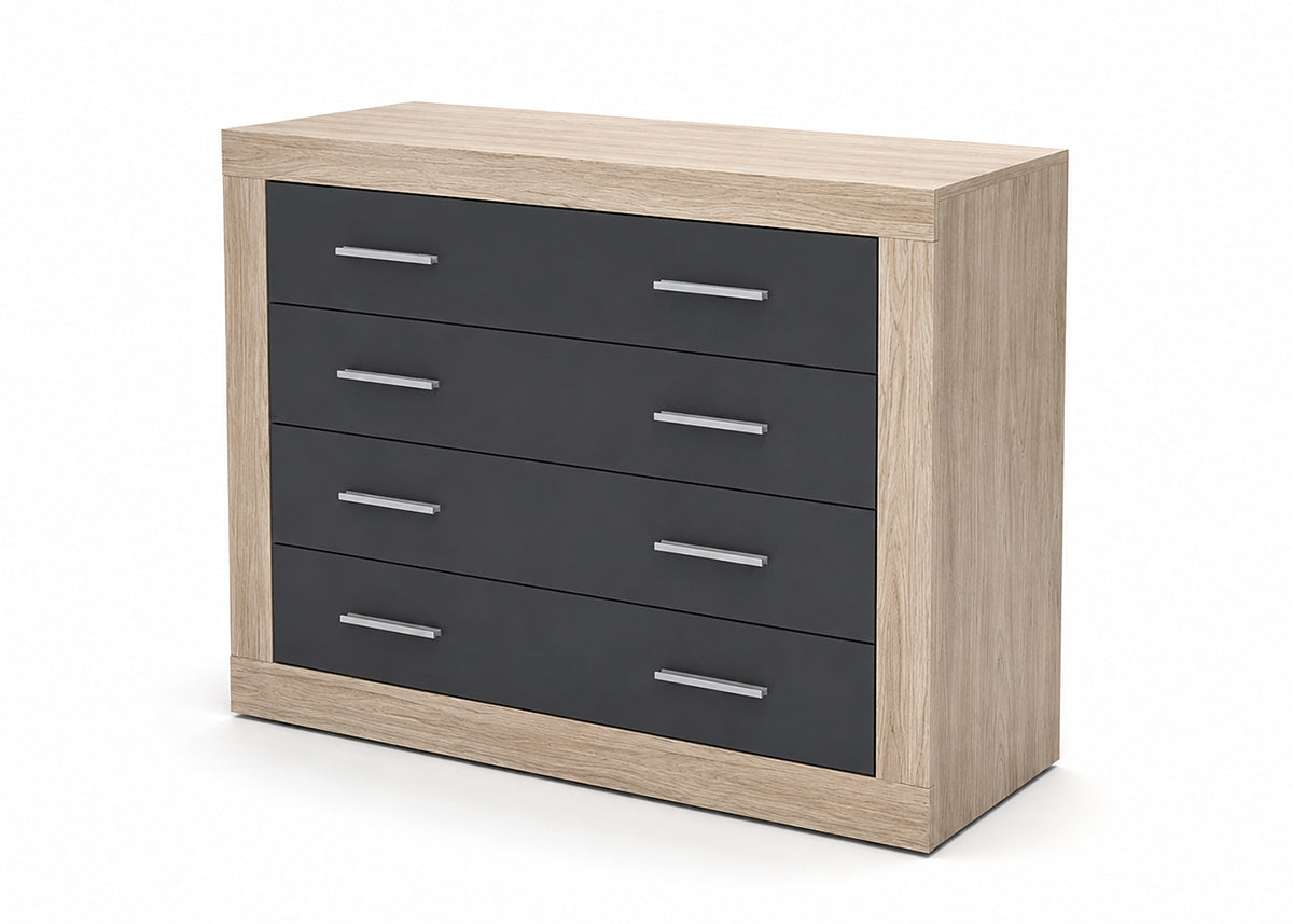 Cômoda kiara com 4 gavetas, carvalho e grafito 98x82cm