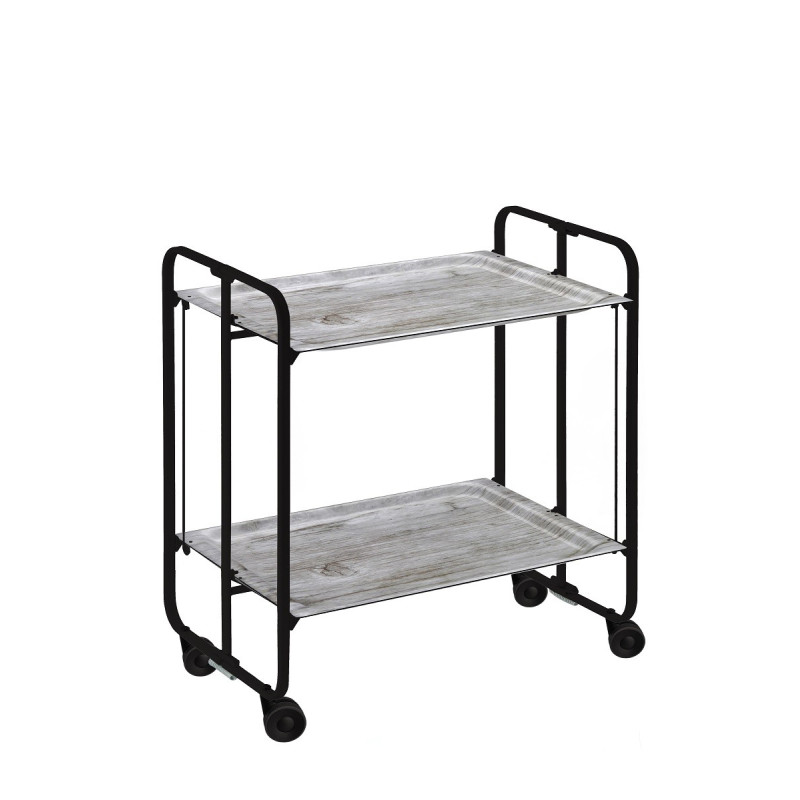 Carrinho de serviço dobrável bauhaus, armação de metal preto, 2 bandejas