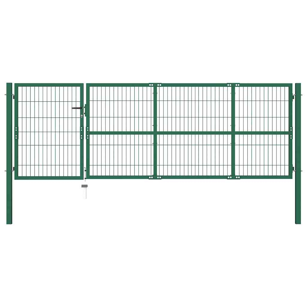 Portão p/ cerca de jardim com postes 350x100 cm aço verde