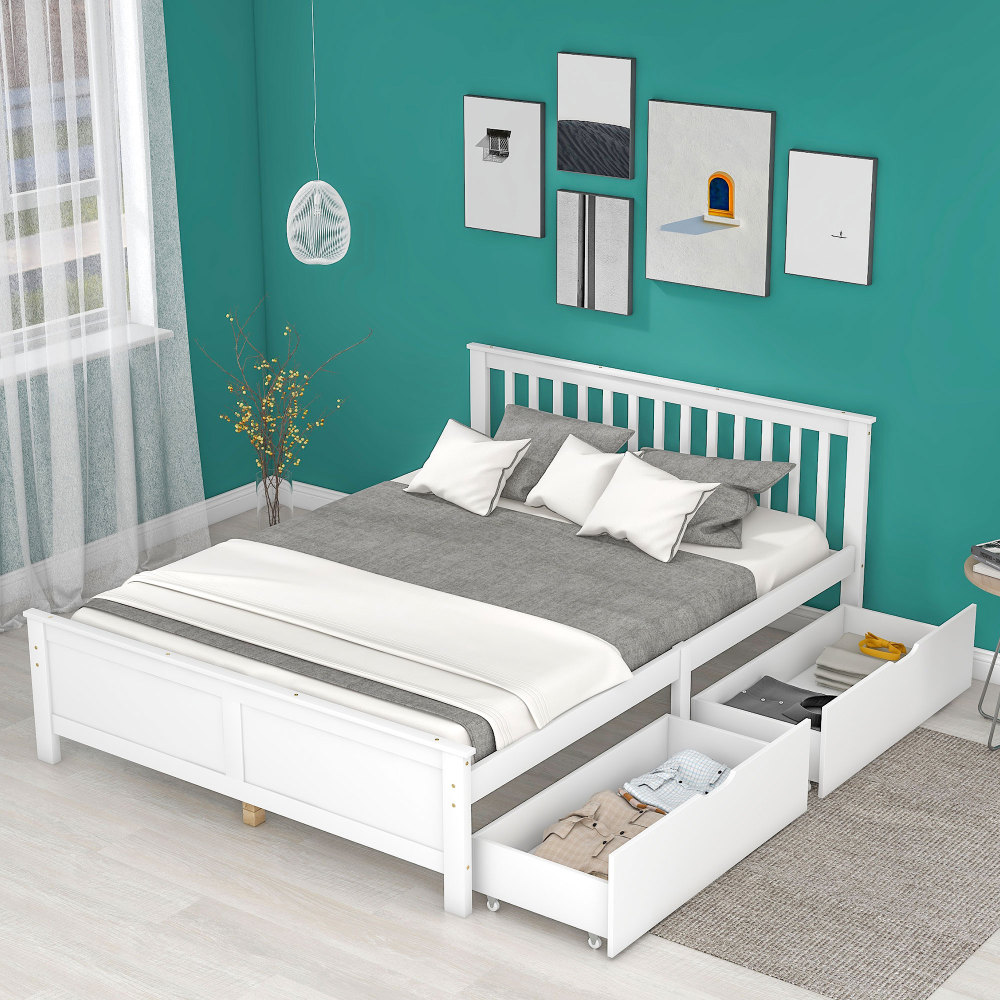 Cama de casal 140x200cm com arrumação madeira – branco