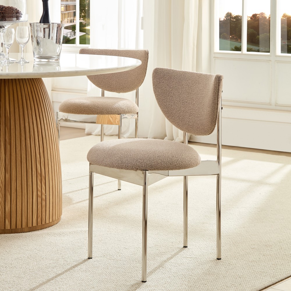 Cadeira de jantar em tecido e metal bege claro design moderno