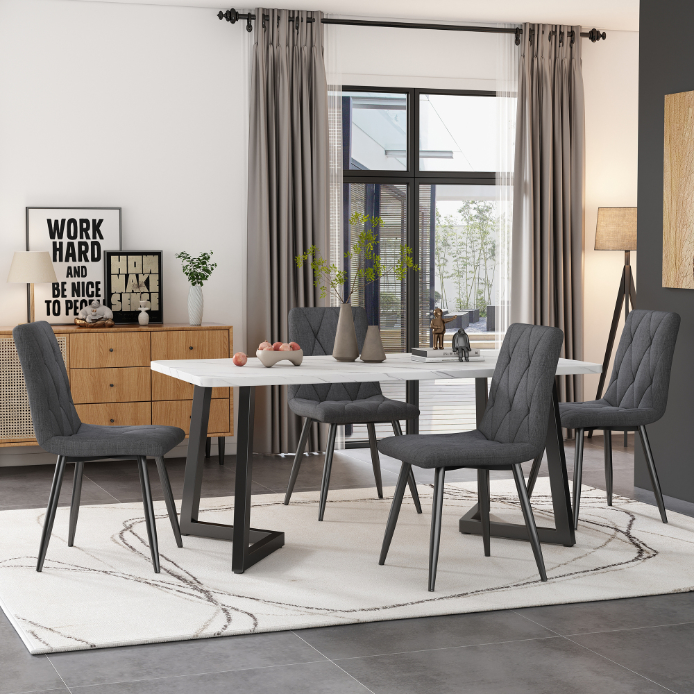 Conjunto mesa de jantar retangular mdf cinzento 4 lugares