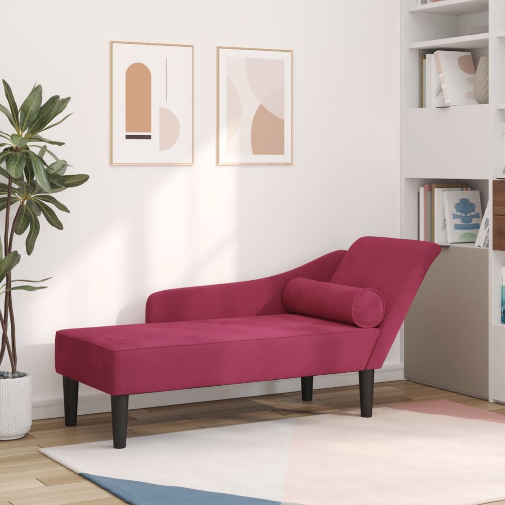 Chaise longue com almofadões veludo vermelho tinto wf581692