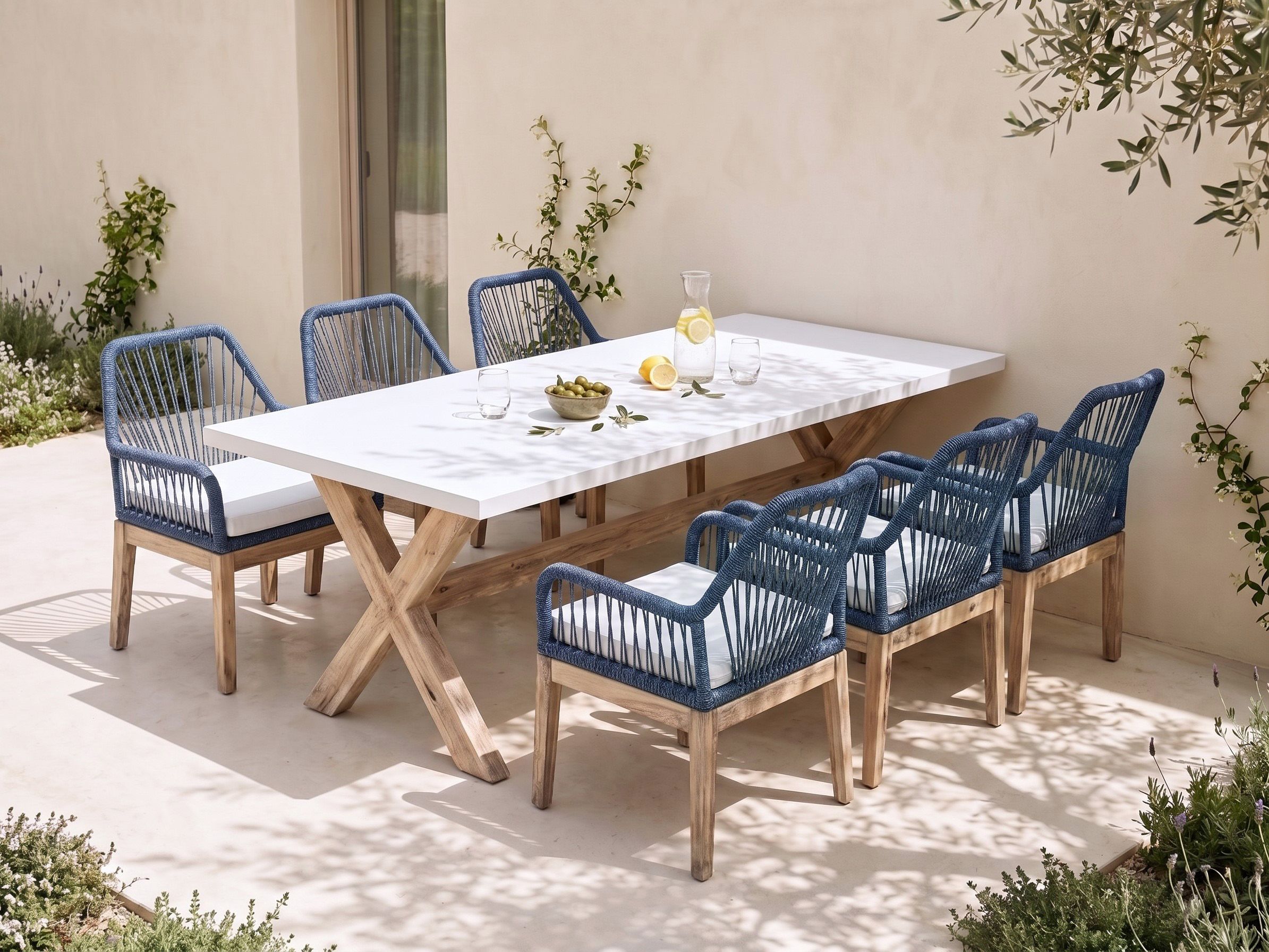 Conjunto de refeição de jardim 6 lugares olbia azul marinho