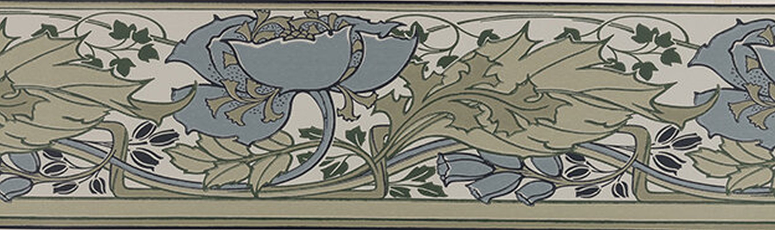 Duro borda do papel de parede flores vintage em estilo art nouveau verde