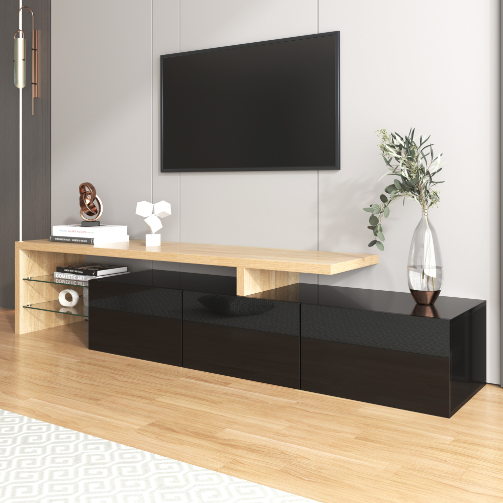 Móvel de tv com LED e 3 portas natural e preto 42x198x39cm