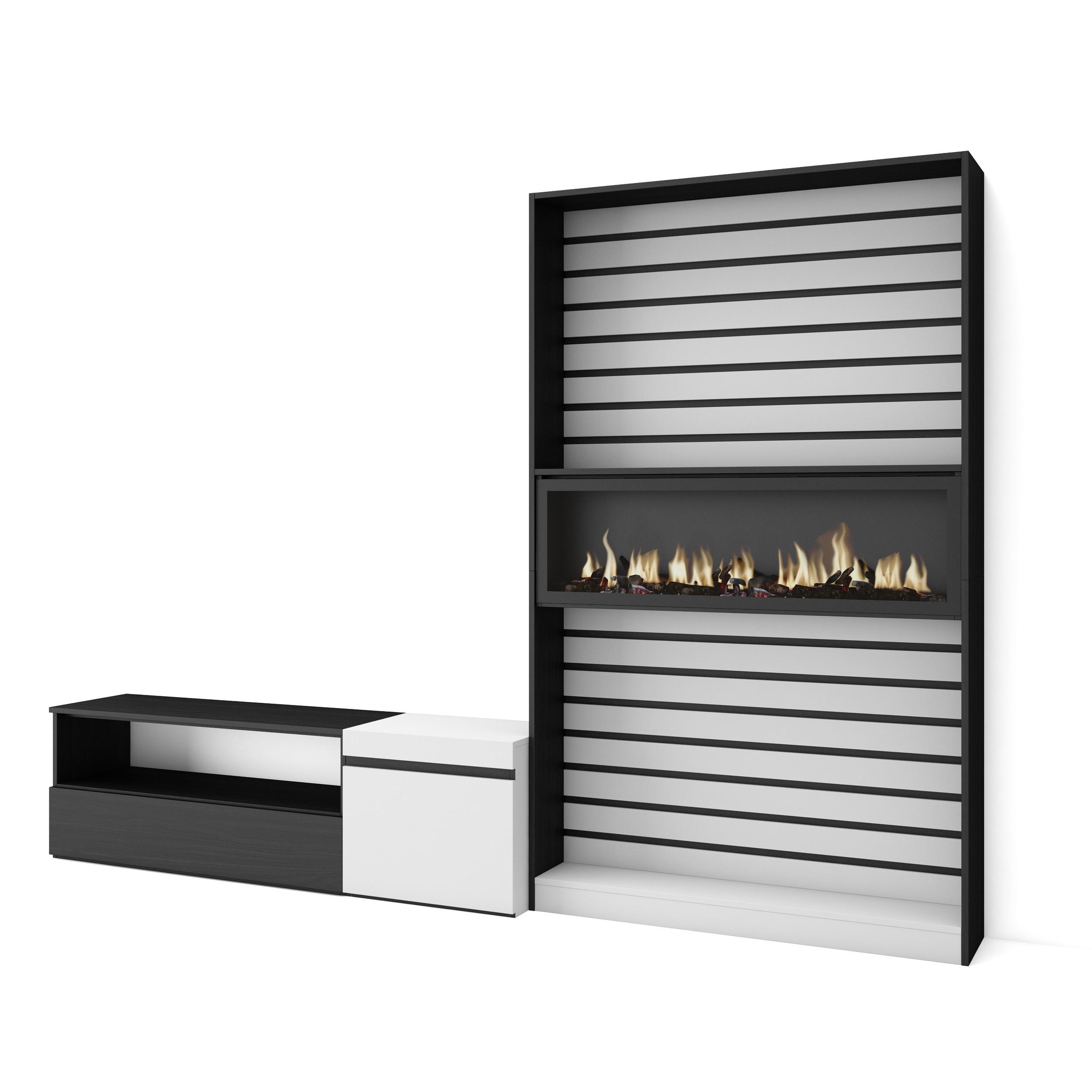 Móveis tv, 260x35x186cm, branco e preto, lareira eléctrica xxl rf2551