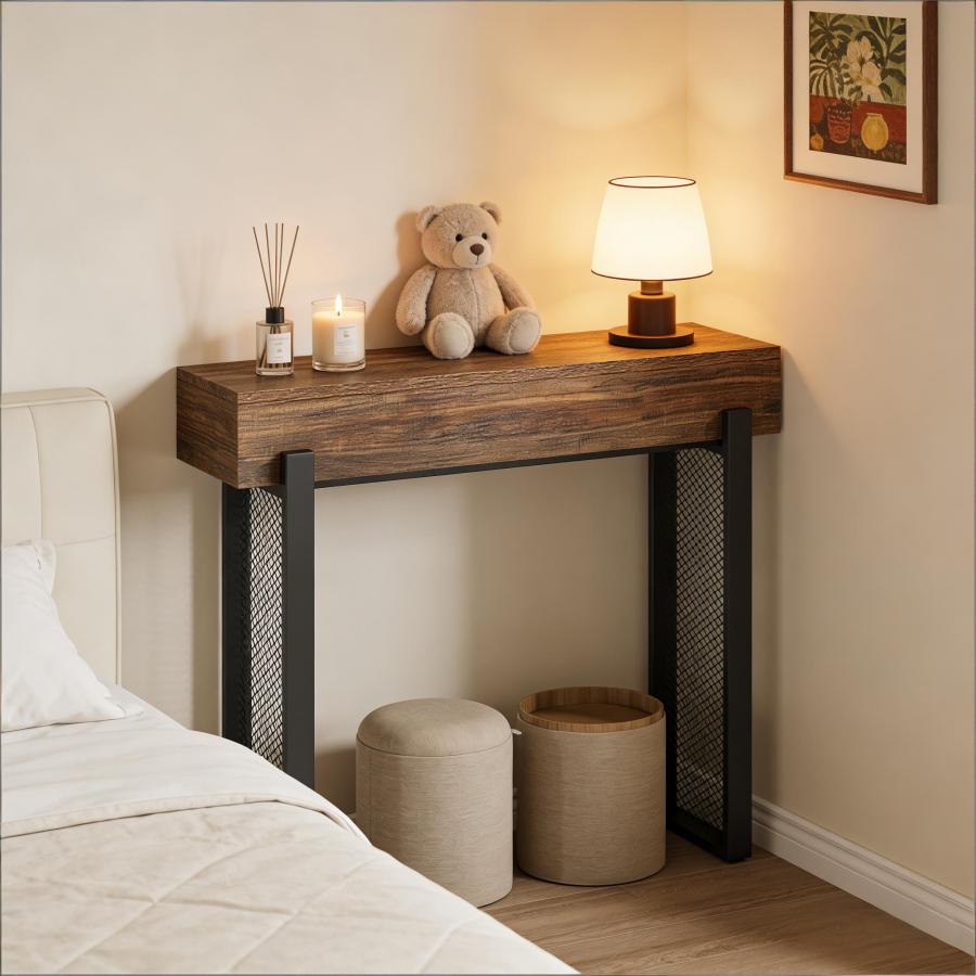 Mesa consola para entrada com arrumação preto e castanho rústico