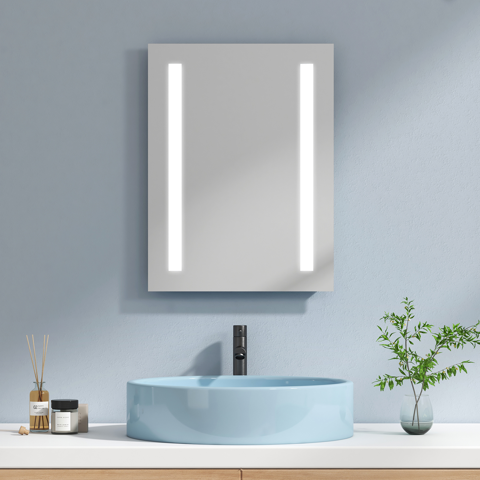 Emke espelho de banheiro espelho LED de parede 45x60 cm com luz branca fria