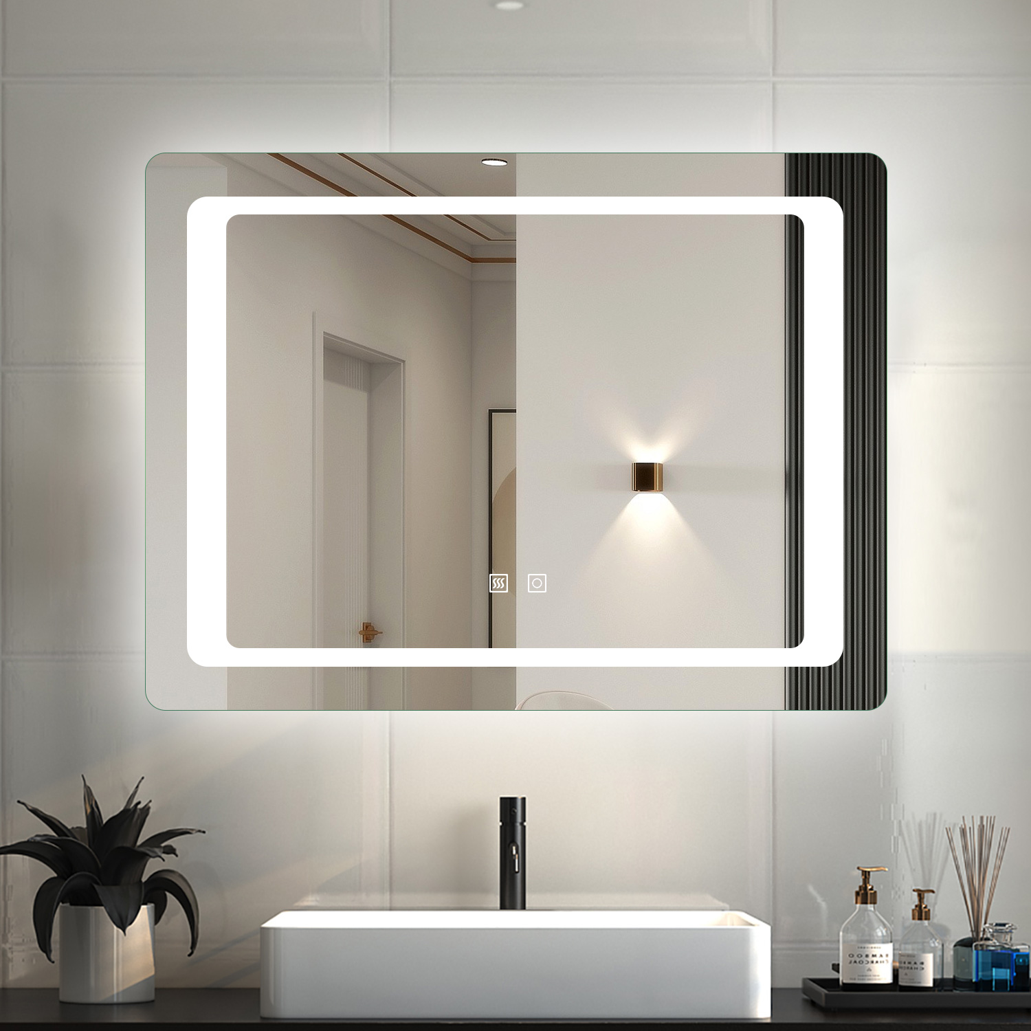 Espelho de casa de banho LED 80×60cm + anti-embaciamento