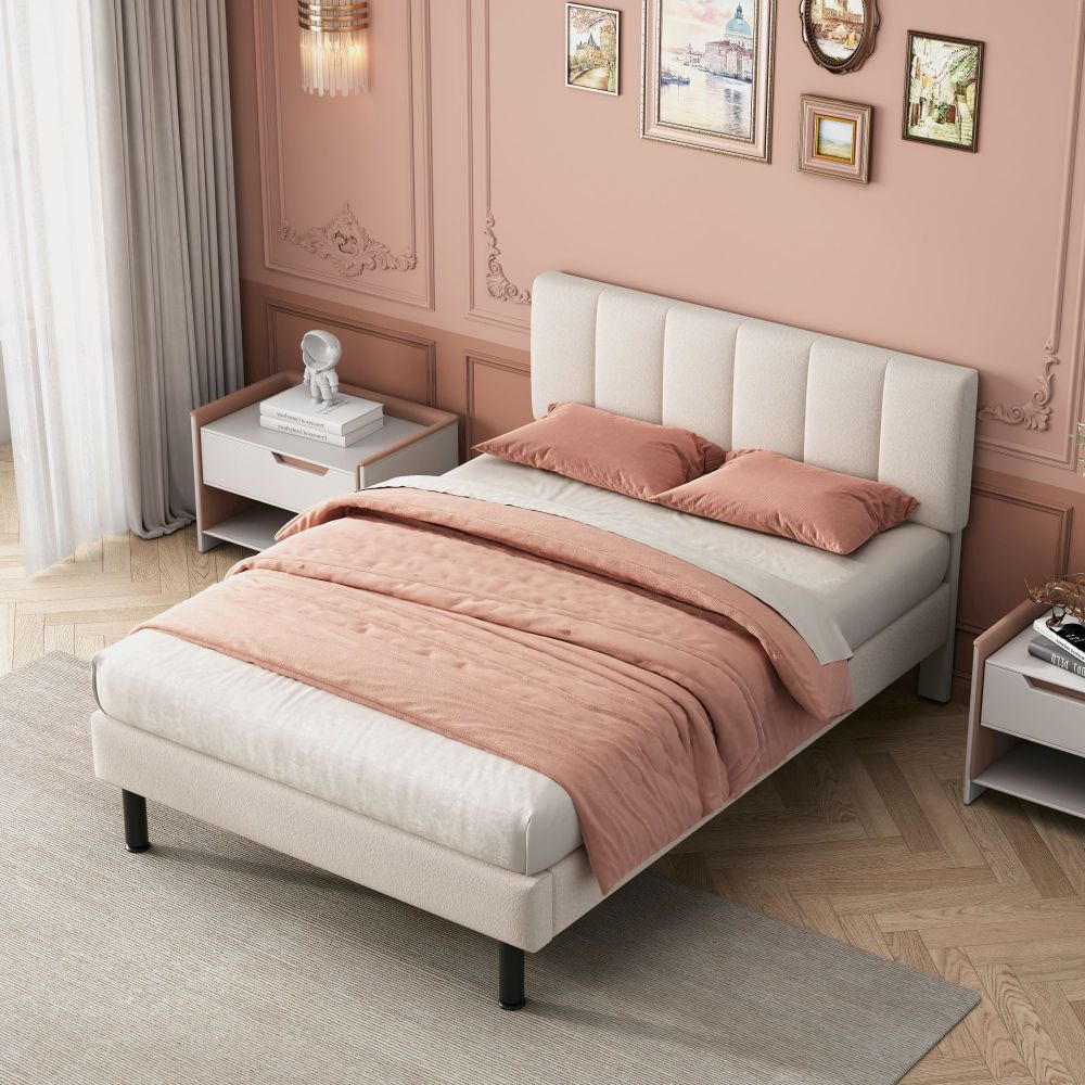 Cama de casal 140x190cm com estrado sherpa – bege