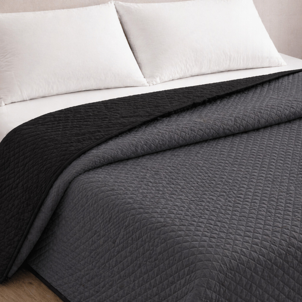 Colcha reversível bicolor antracite/preto cama 180cm donegal collections