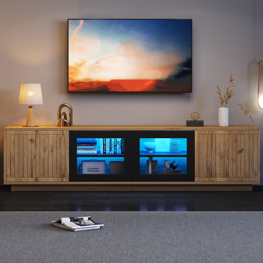 Móvel de tv com LED e 4 portas natural e preto 45x180x40cm
