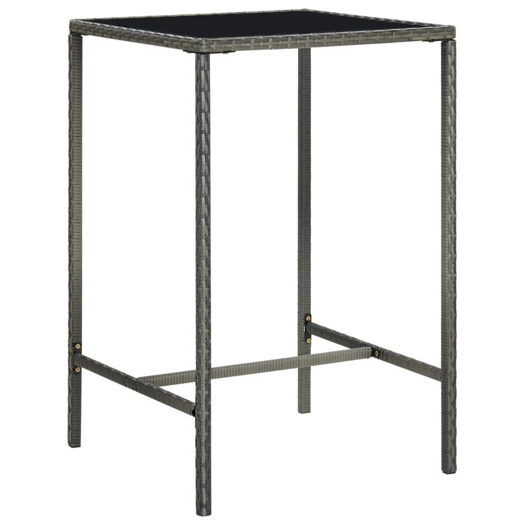 Mesa de bar para jardim 70x70x110 cm vidro e vime pe cinzento