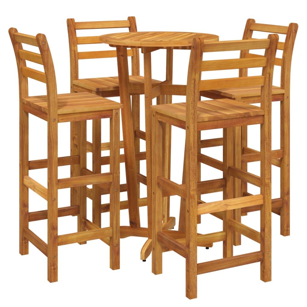 vidaXL mesa y taburetes altos de jardín 5 pzas madera maciza acacia