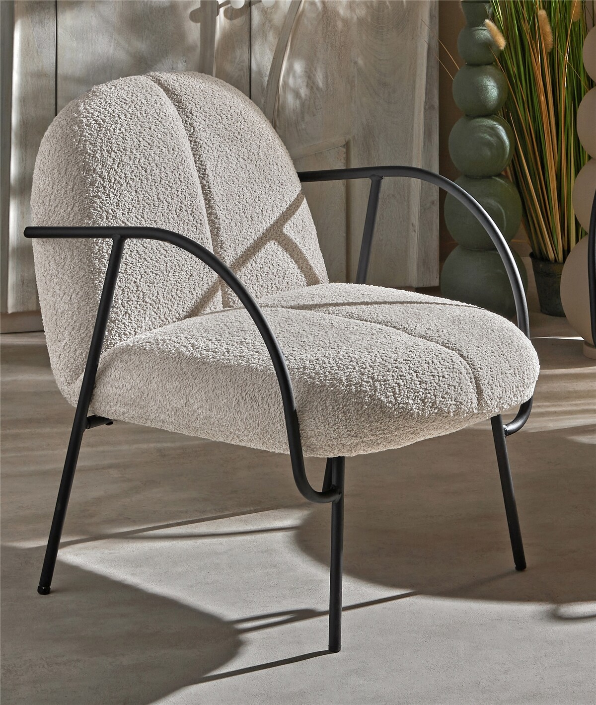 Poltrona badru, tecido atoalhado bege macio, 67x80x80 cm