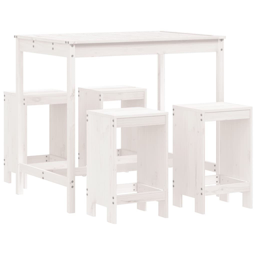 vidaXL set de mesa y taburetes altos jardín 5 pzas madera pino blanco