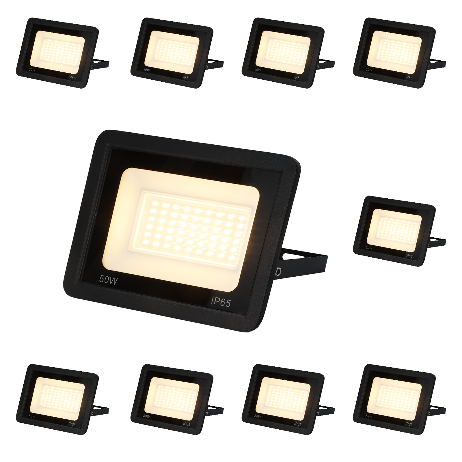 Pack 10 projetores LED exterior ip65 50w 4750lm 3000k luz quente