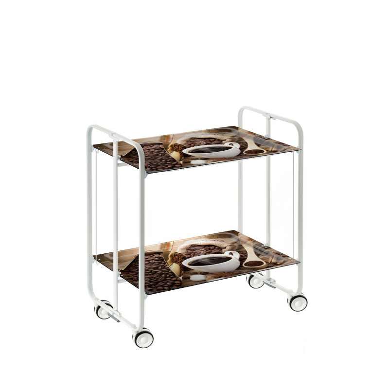 Carrinho de serviço dobrável bauhaus, armação de metal branco, 2 bandejas
