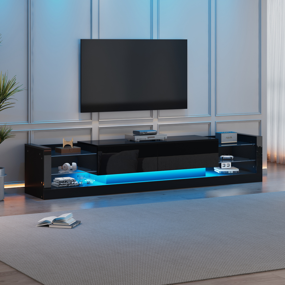 Móvel de tv com LED e 2 gavetas rebatíveis preto 38x181x38cm
