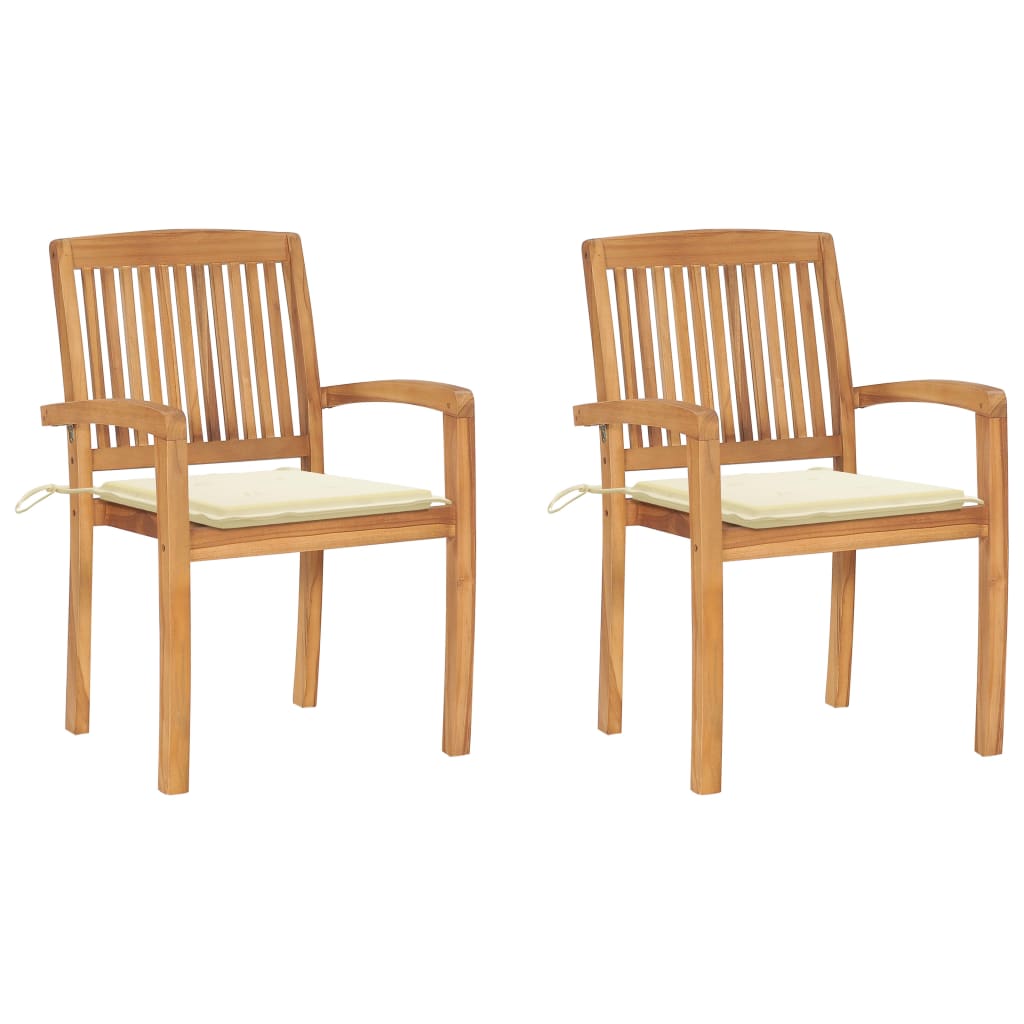 vidaXL sillas de jardín 2 uds con cojines madera maciza de teca crema