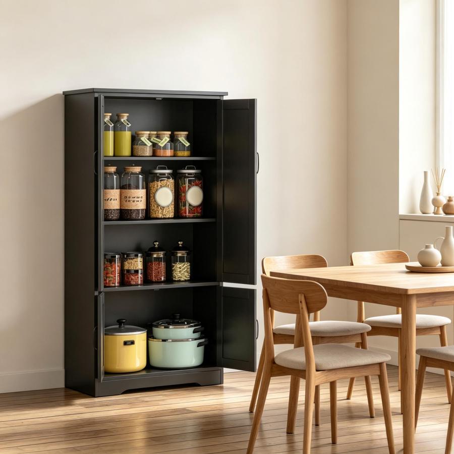 Armário de cozinha preto com 2 portas e 3 prateleiras 123x60x30cm