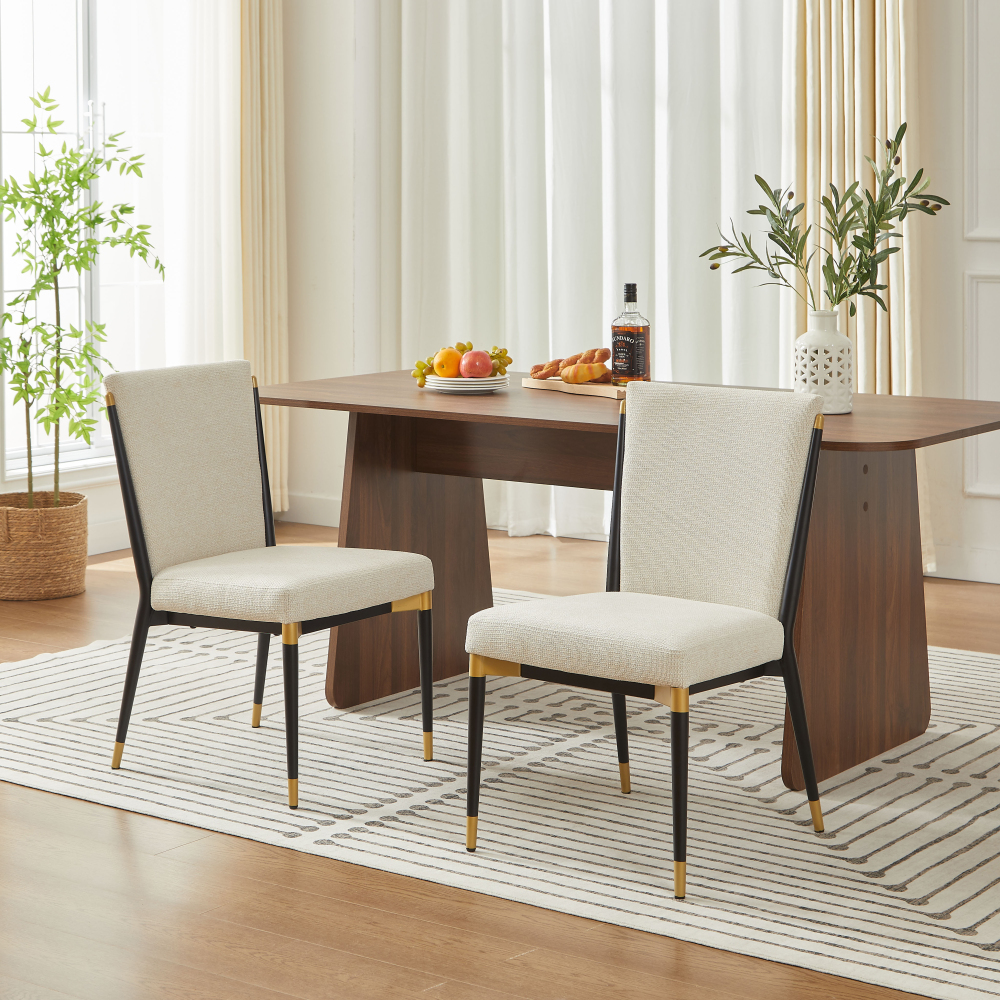 Conjunto de 2 cadeiras de jantar em tecido bege, estilo minimalista