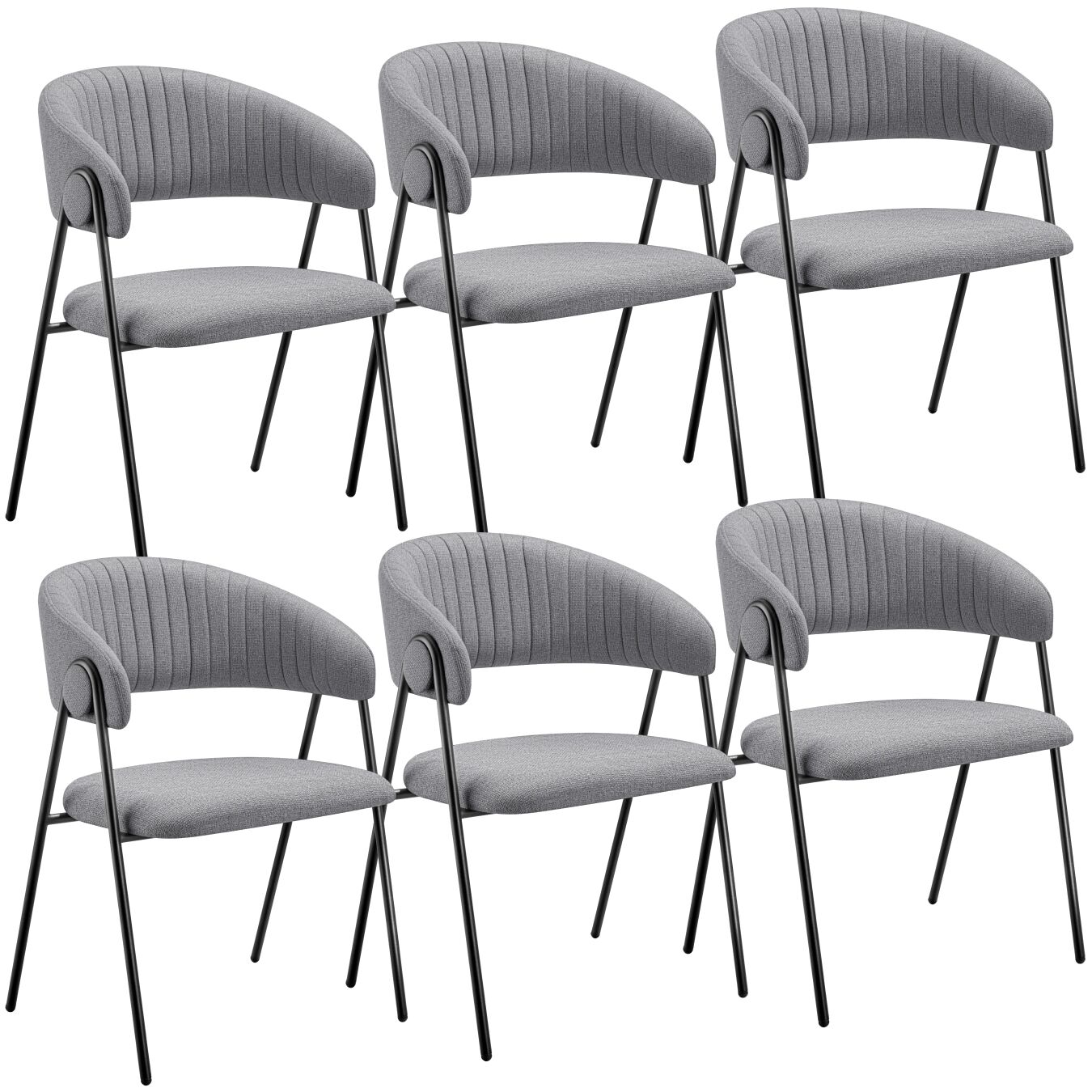 6 cadeiras de sala de jantar de tejido acolchoado 60 x 58 x 85 cm cinzento