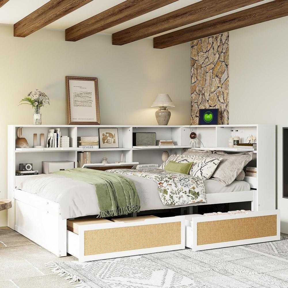 Sofá-cama 140x200cm com gavetas, arrumação, usb integrado branco