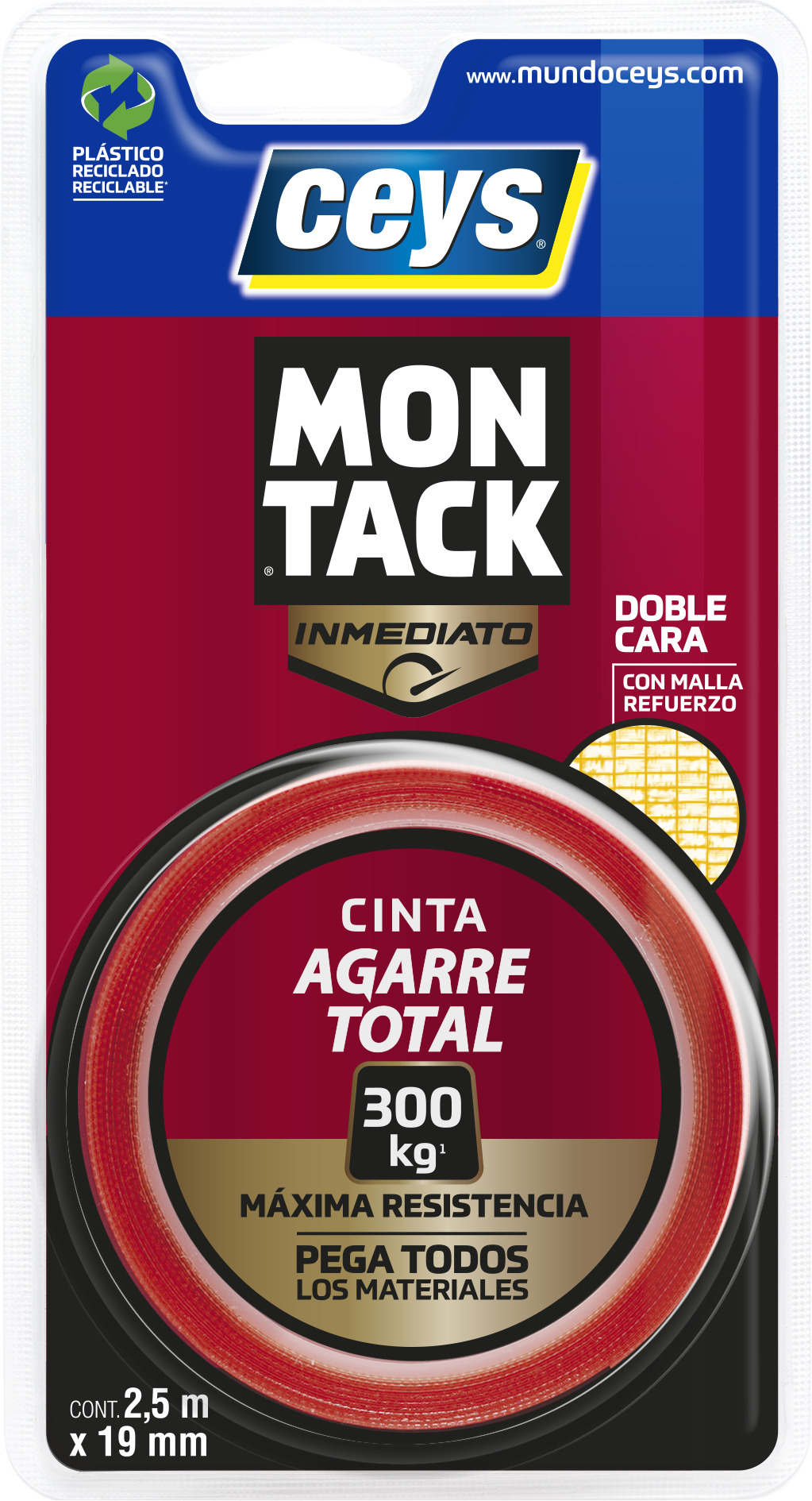 Fita dupla face com rede Montack 19mm 2,5m
