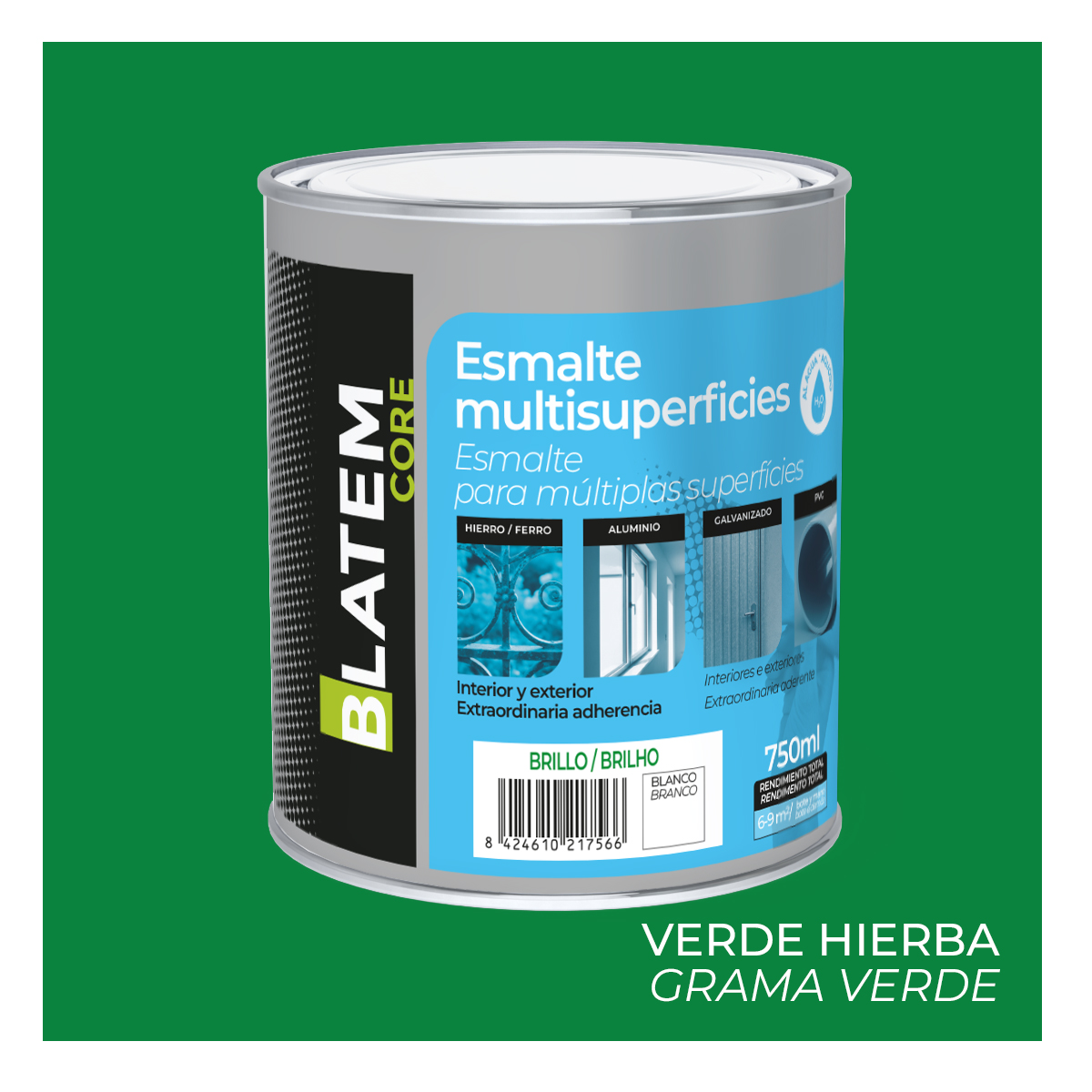Esmalte multisuperfícies à base de água brilho verde erva 750ml Blatem Core