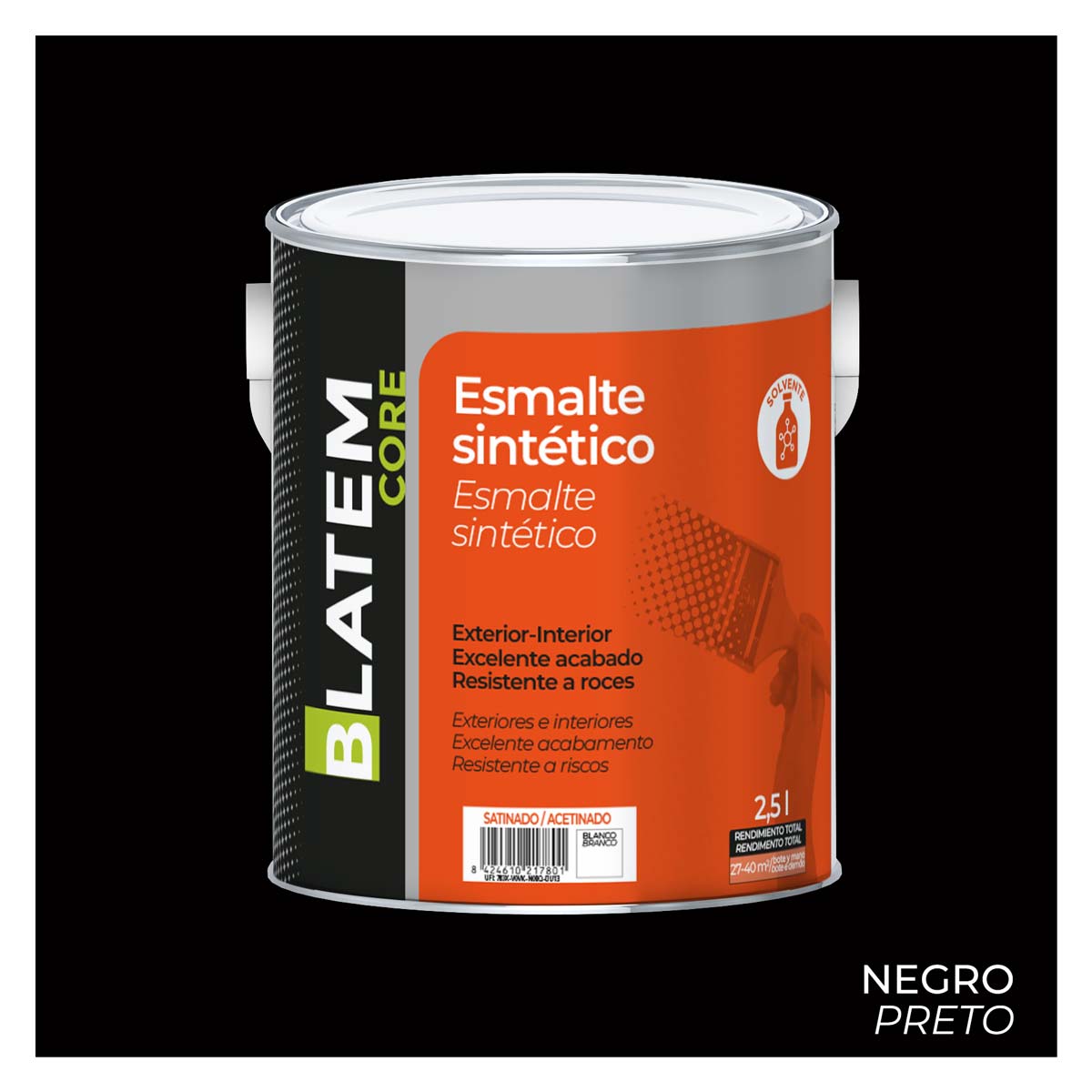 Esmalte sintético acetinado preto 2,5L Blatem Core