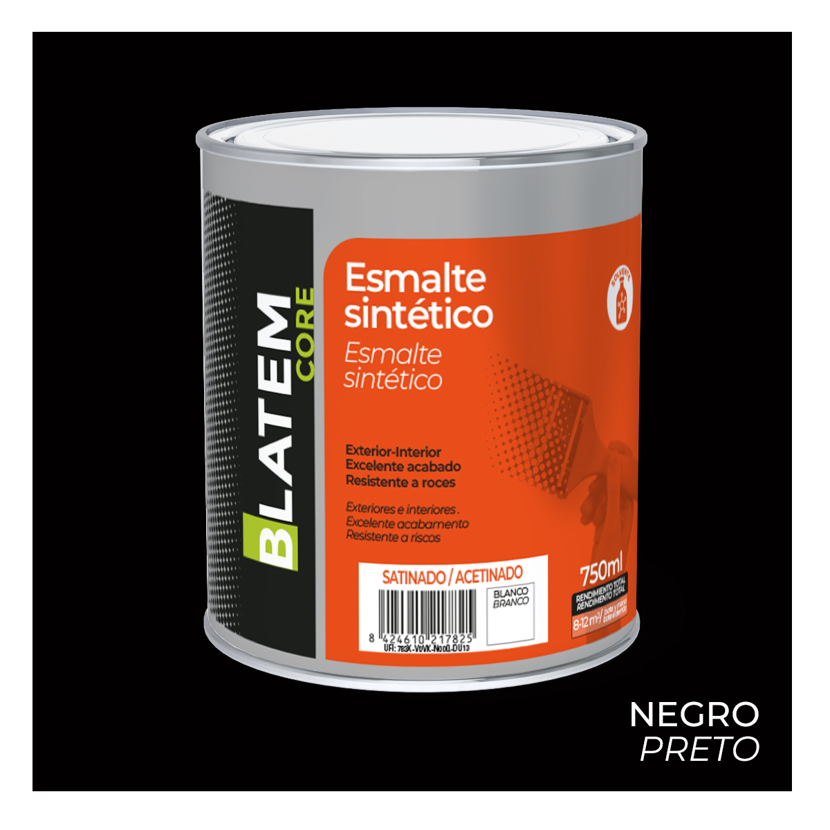 Esmalte sintético acetinado preto 750ml Blatem Core