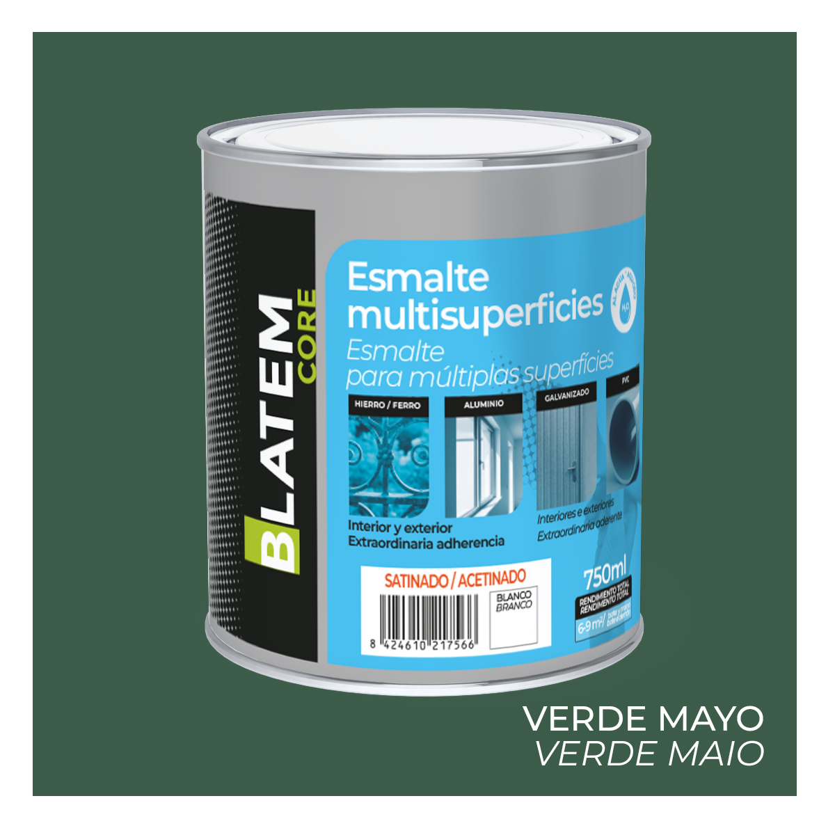 Esmalte multisuperfícies à água acetinado verde maio 750ml Blatem Core