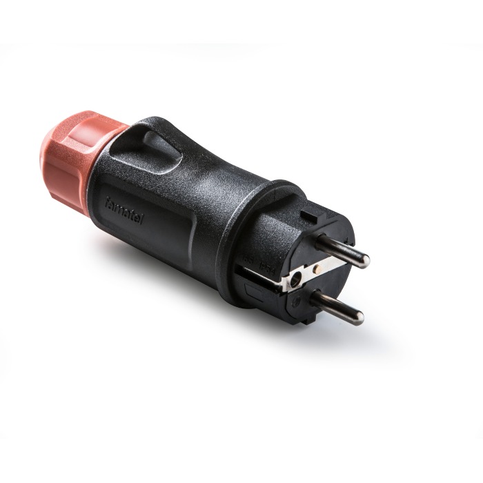 Ficha 2P+T 16A-250V preta com prensa-cabo IP54