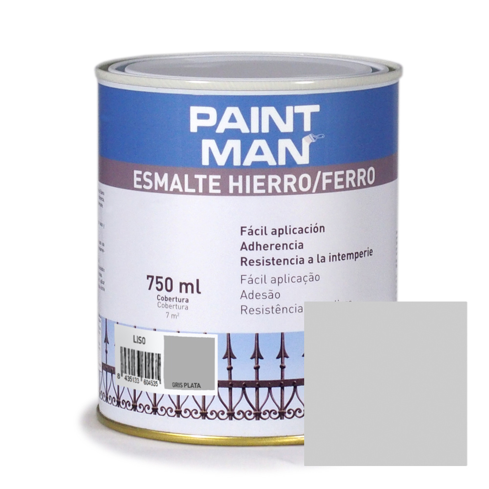 Esmalte ferro liso cinzento prata brilhante paintman 750 ml