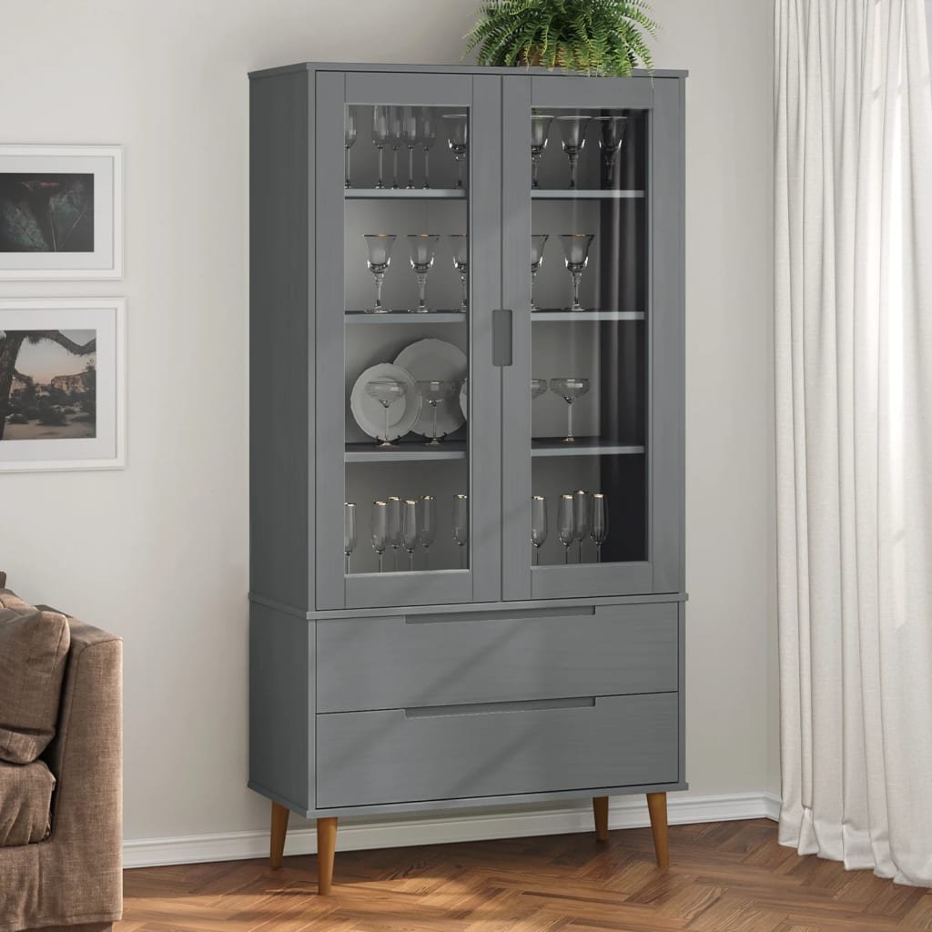 Vitrina molde 90x35x175 cm pinho maciço cinza
