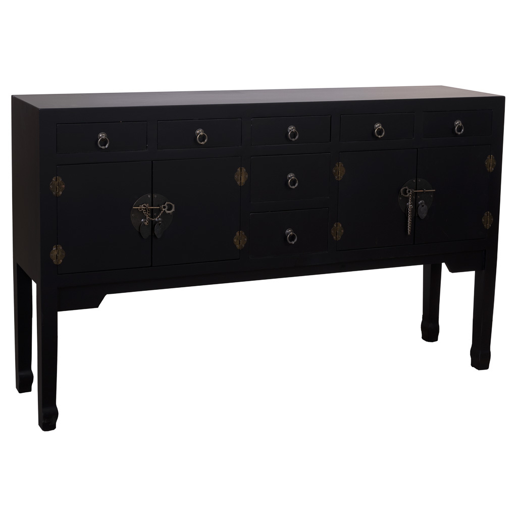 Aparador de madeira com 7 gavetas e 2 portas 128x26x78