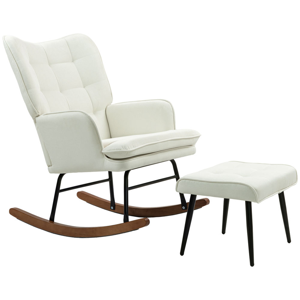Poltrona baloiço 64x89x90 cm poliéster e madeira de faia color beige Homcom