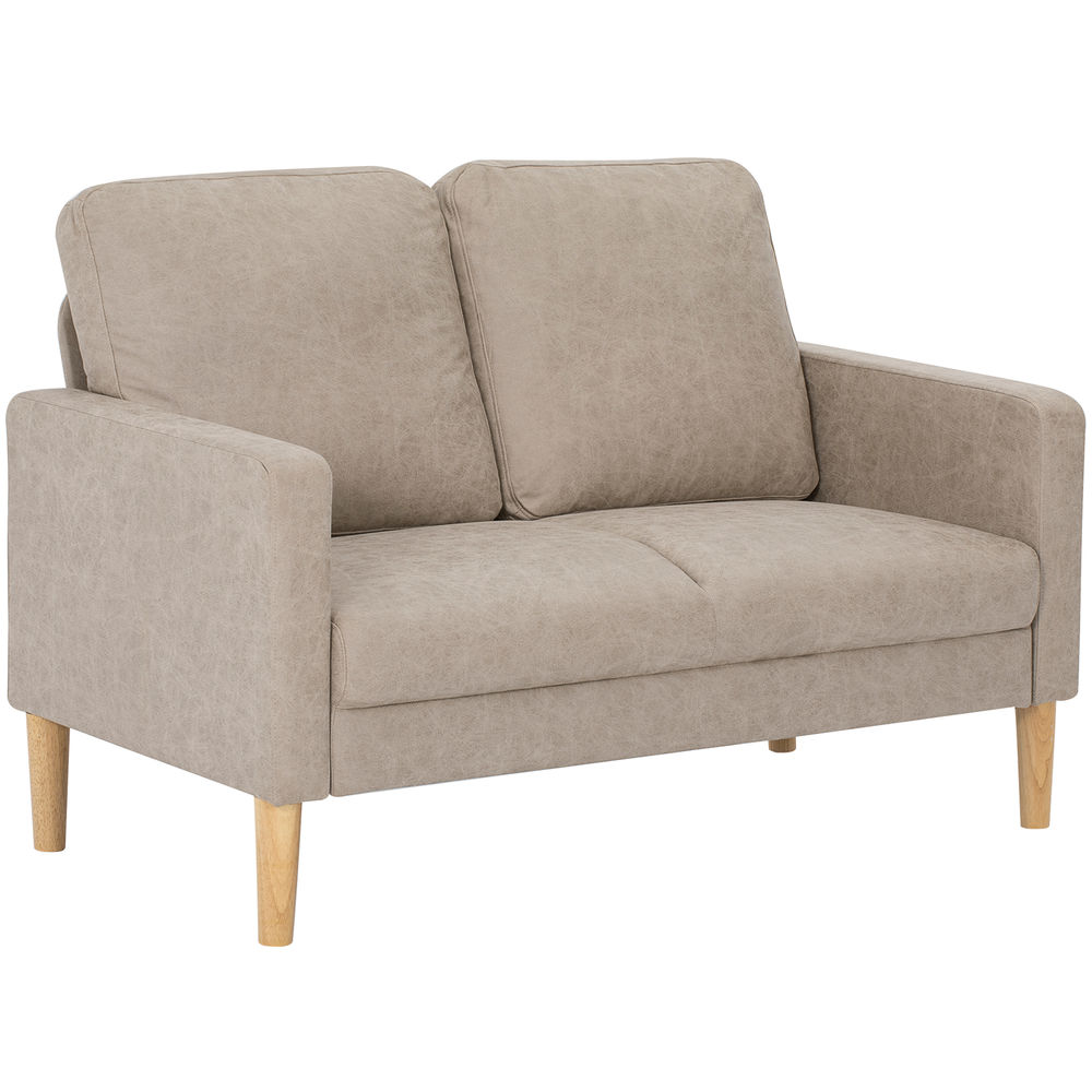 Sofá de 2 lugare 130x78x85 cm poliéster e madeira de borracha color beige