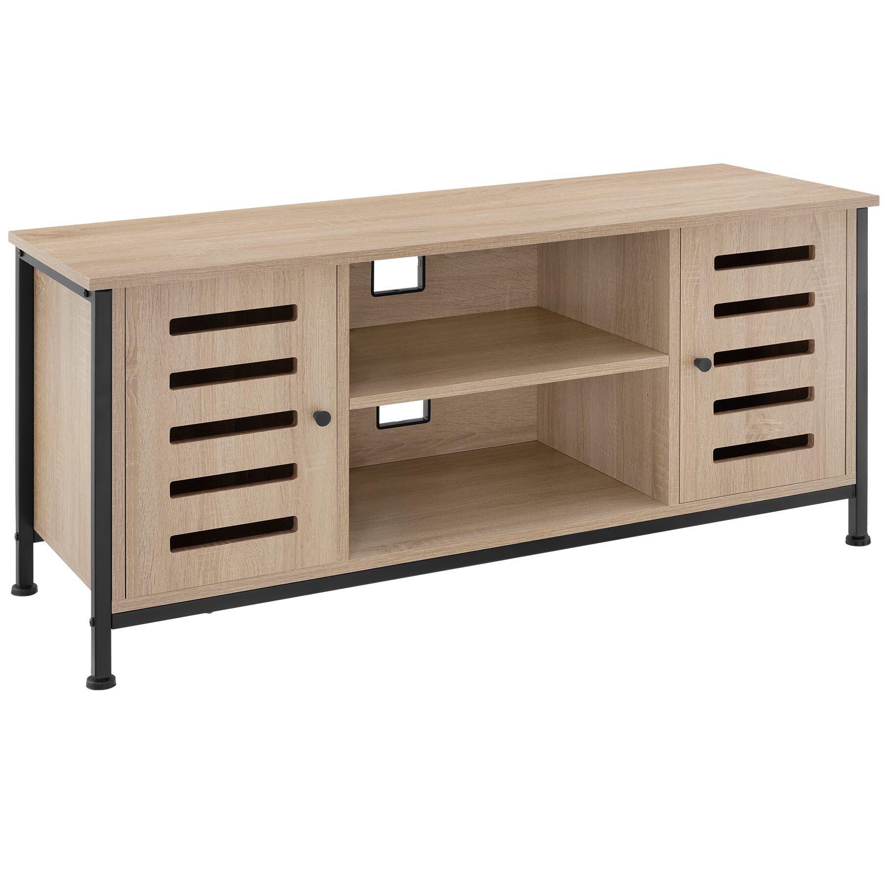 Mueble bajo para televisor 110x41,5x50,5cm, 2 puertas, madeira clara