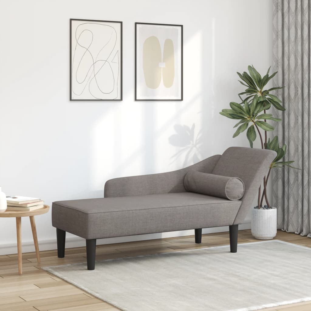 Chaise lounge com almofadões tecido cinzento-acastanhado wf507093
