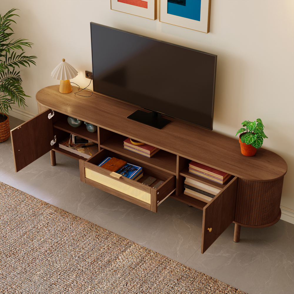 Móvel de tv com portas e gavetas nogueira 51x175x36cm