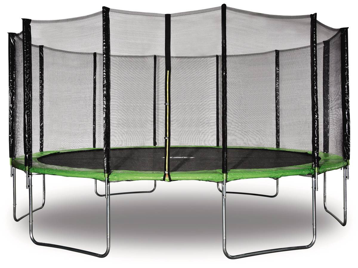Cama elástica "yoopi" - ø 4.90 m - verde - con red + escalera + funda + kit