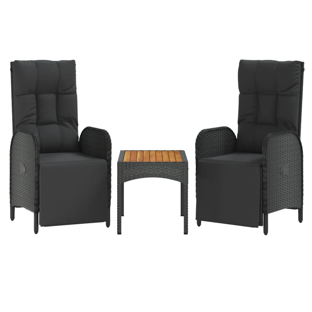 vidaXL sillas reclinables jardín 2 uds con mesa ratán sintético negro