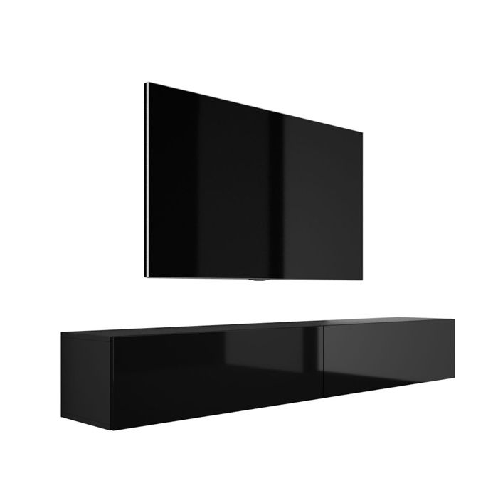 Móvel tv suspenso - preto brilh./fosco - madeira - 2x100 cm - 32x34 cm